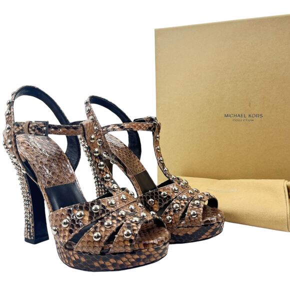 NEW Michael Kors Collection Rosanna Studded Python Platform Sandals Size 7.5 - Picture 2 of 11
